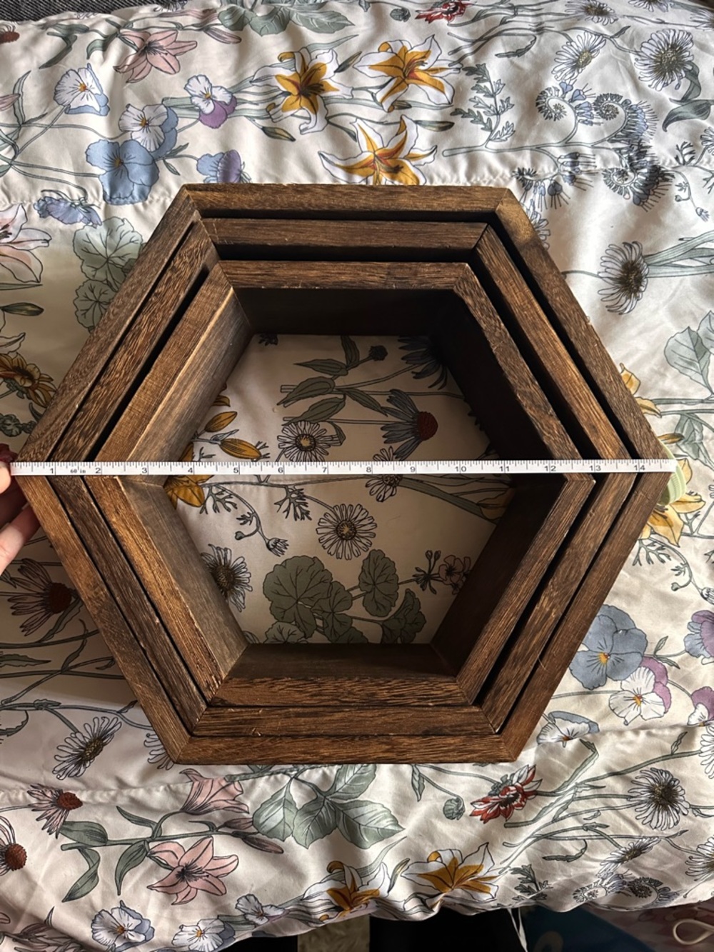 Hexagon Wooden Wall Shelves - Rustic Brown Set - Picture 6 of 6